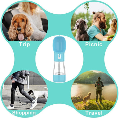 Portable Dog Water Bottle for Walking, Leak Proof Puppy Water Bottle with Food Container, Lightweight Pet Water Bottle for Hiking, Easy to Carry, BPA Free (Blue)